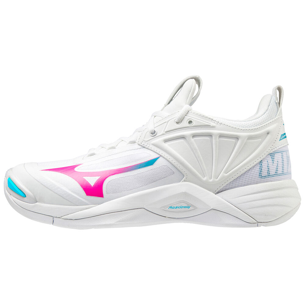 Mizuno Women's Wave Momentum 2 Volleyball Shoes White/Pink/Blue Turquoise (V1GC211260-QLX)